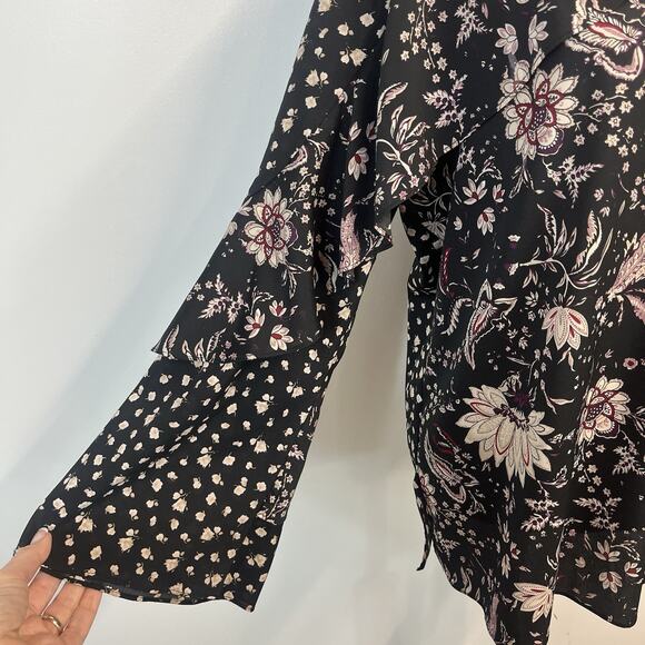 Le Gali Blouse Top size XL Black Red Purple Floral Ruffle Peasant Style Womens - Picture 4 of 9